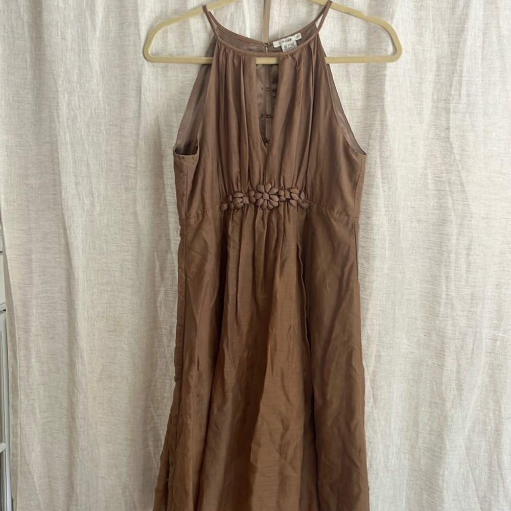 Esley Light Brown Silk Blend Keyhole Halter Neck Dress